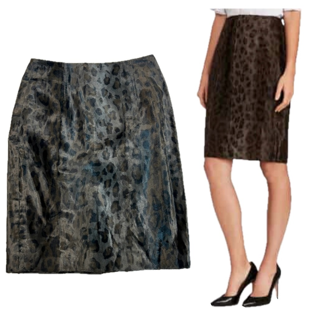 Brooks Brothers brown leopard print pencil skirt velvety faux fur Sz 4